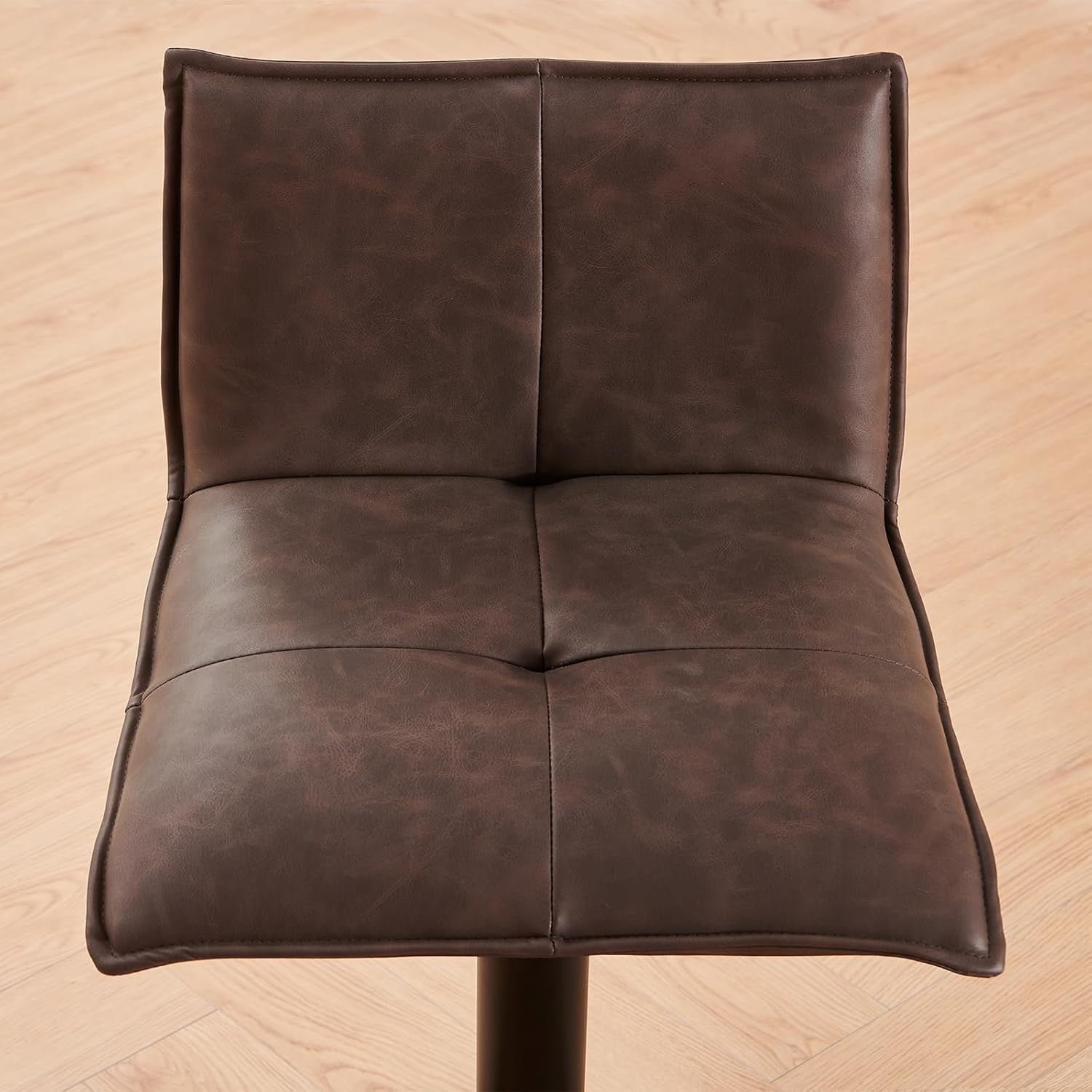 Pu Brown Faux Leather Bar Stool Set of 2 Adjustable Swivel Kitchen Chairs