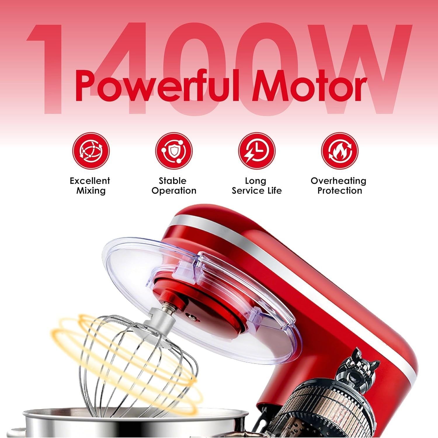 Powerful 1400W 6.2L Tilt-Head Stand Mixer | Stainless Steel Bowl, 6 Speeds