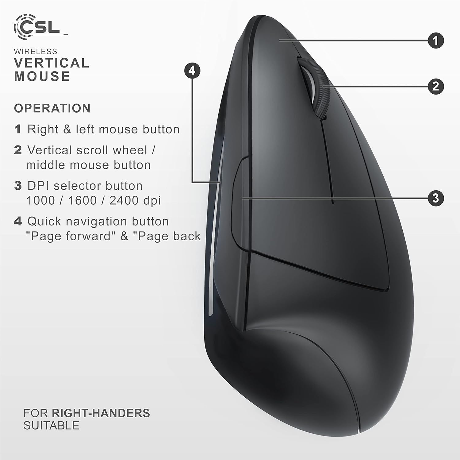 Vertical Ergonomic Wireless Mouse Bluetooth 2400 DPI USB Comfort