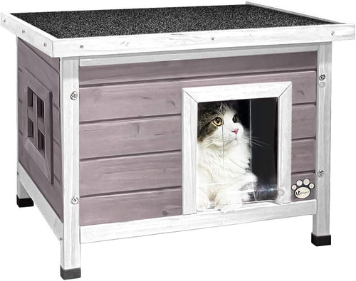Outdoor Wooden Cat House with Plexiglass Window & Waterproof Roof 57x45x43cm