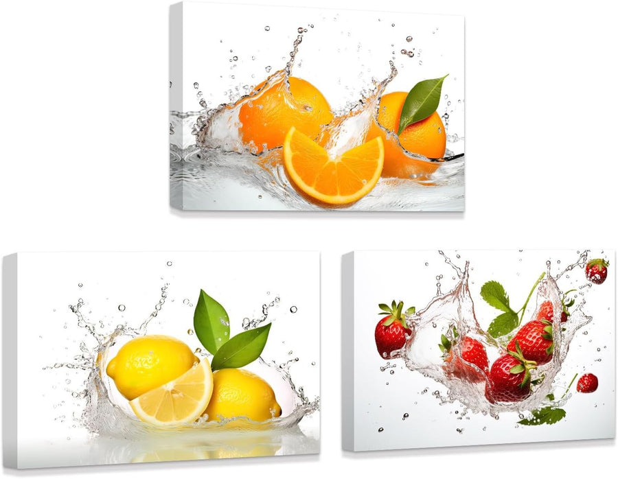 3-Piece Fruit Canvas Wall Art 28x35cm Fresh Orange Lemon Strawberry