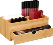 Multifunctional Bamboo Desk Organizer with Drawer 4 Compartments for Makeup