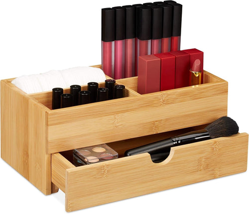 Multifunctional Bamboo Desk Organizer with Drawer 4 Compartments for Makeup