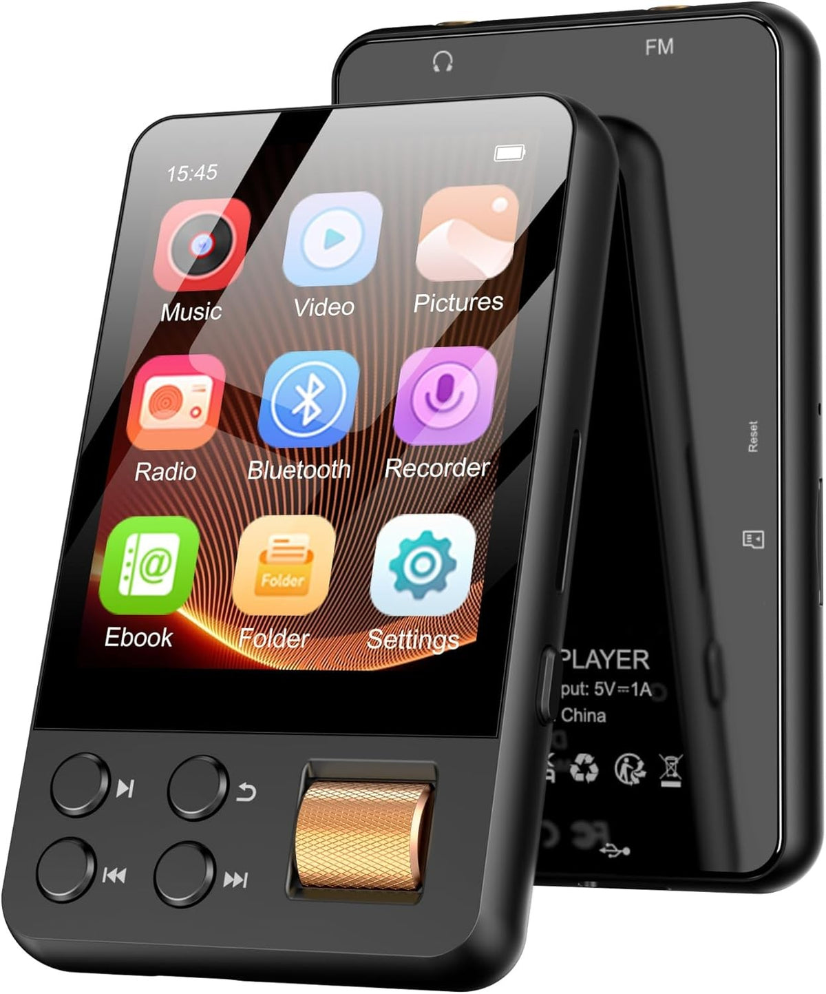 128GB MP3 Player Black Bluetooth 5.3 HiFi Speaker FM