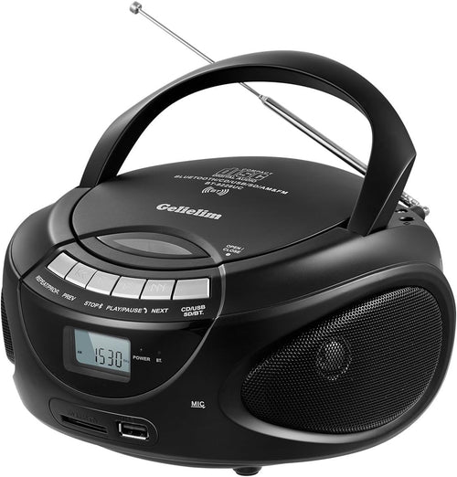 Portable CD Boombox Bluetooth AM FM Radio USB SD AUX Headphone