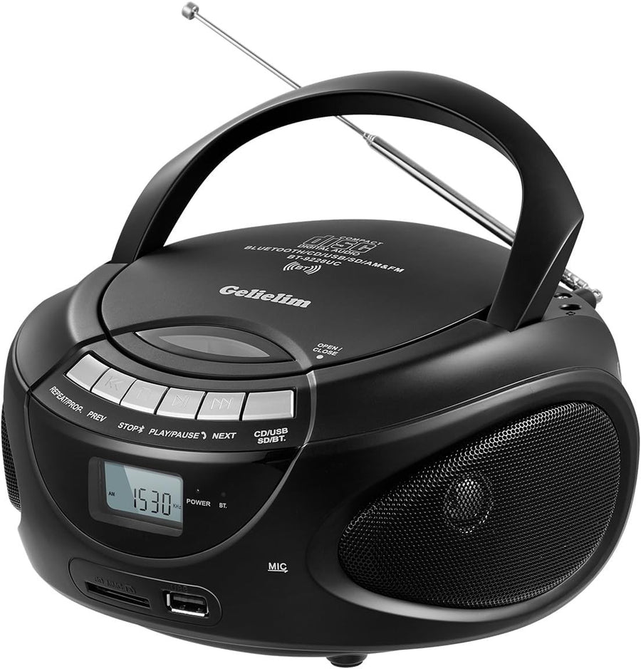Portable CD Boombox Bluetooth AM FM Radio USB SD AUX Headphone
