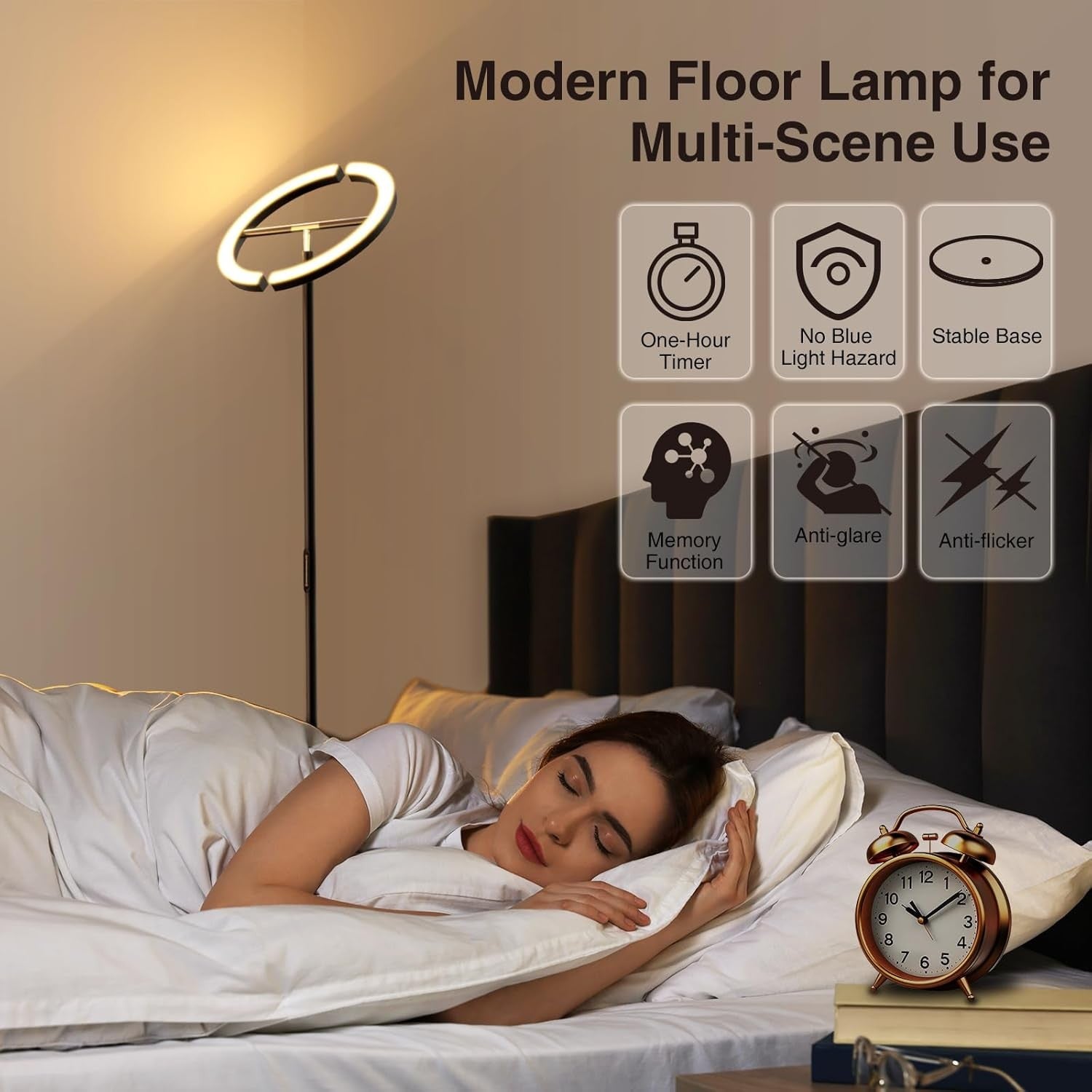 Modern LED Uplighter Floor Lamp Dimmable Remote Touch 3000–6000K 22W Light