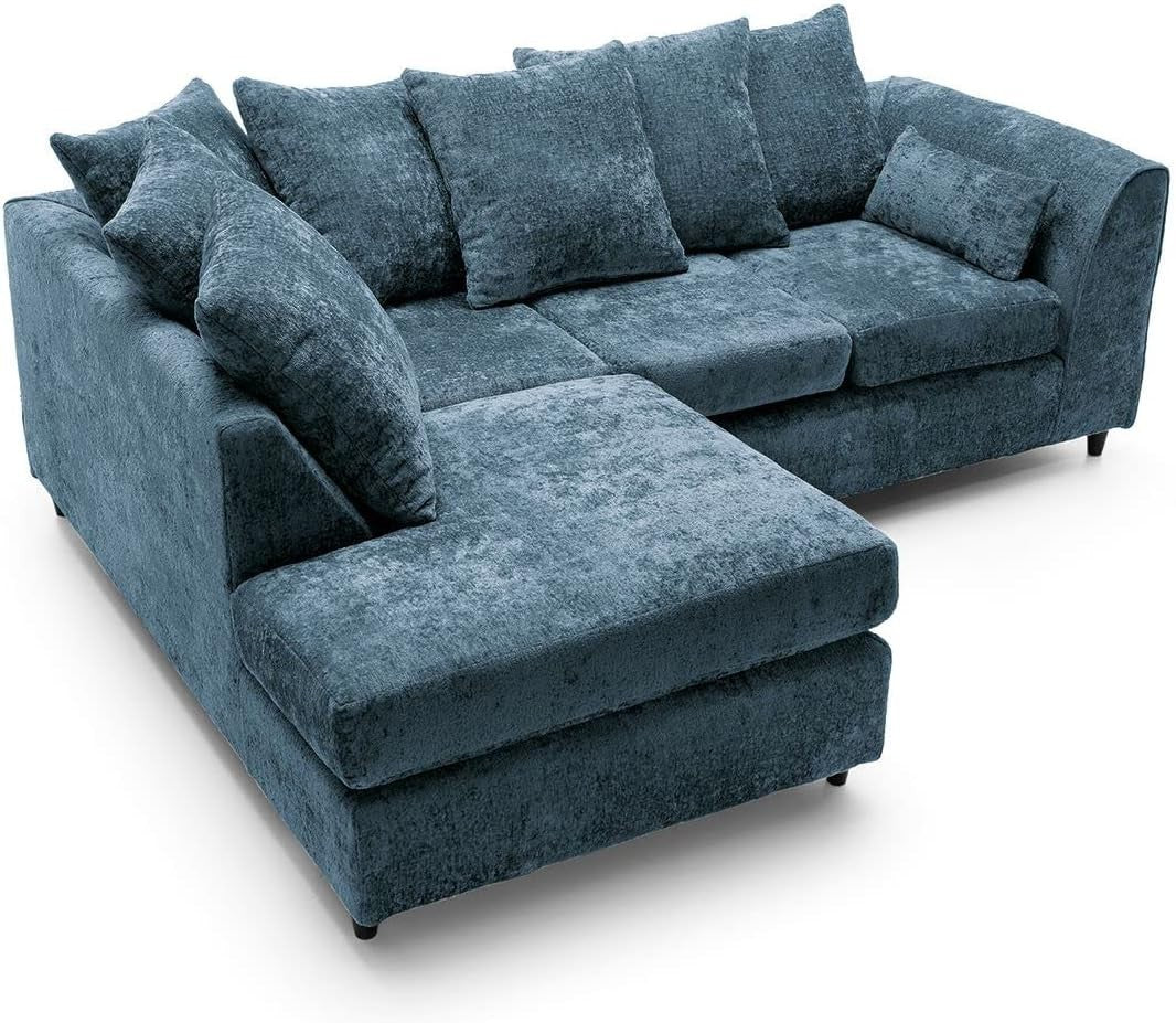 Dark Blue L Shaped Sofa Couch 4 Seater Crushed Velvet Corner Unit Modern