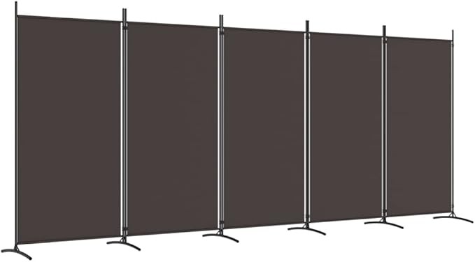 5 Panel Folding Room Divider Brown Privacy Screen 433x180cm Fabric Partition