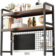 2-Tier Desktop Bookshelf Hutch Metal/Wood Storage Rack Heavy Duty 135cm Black
