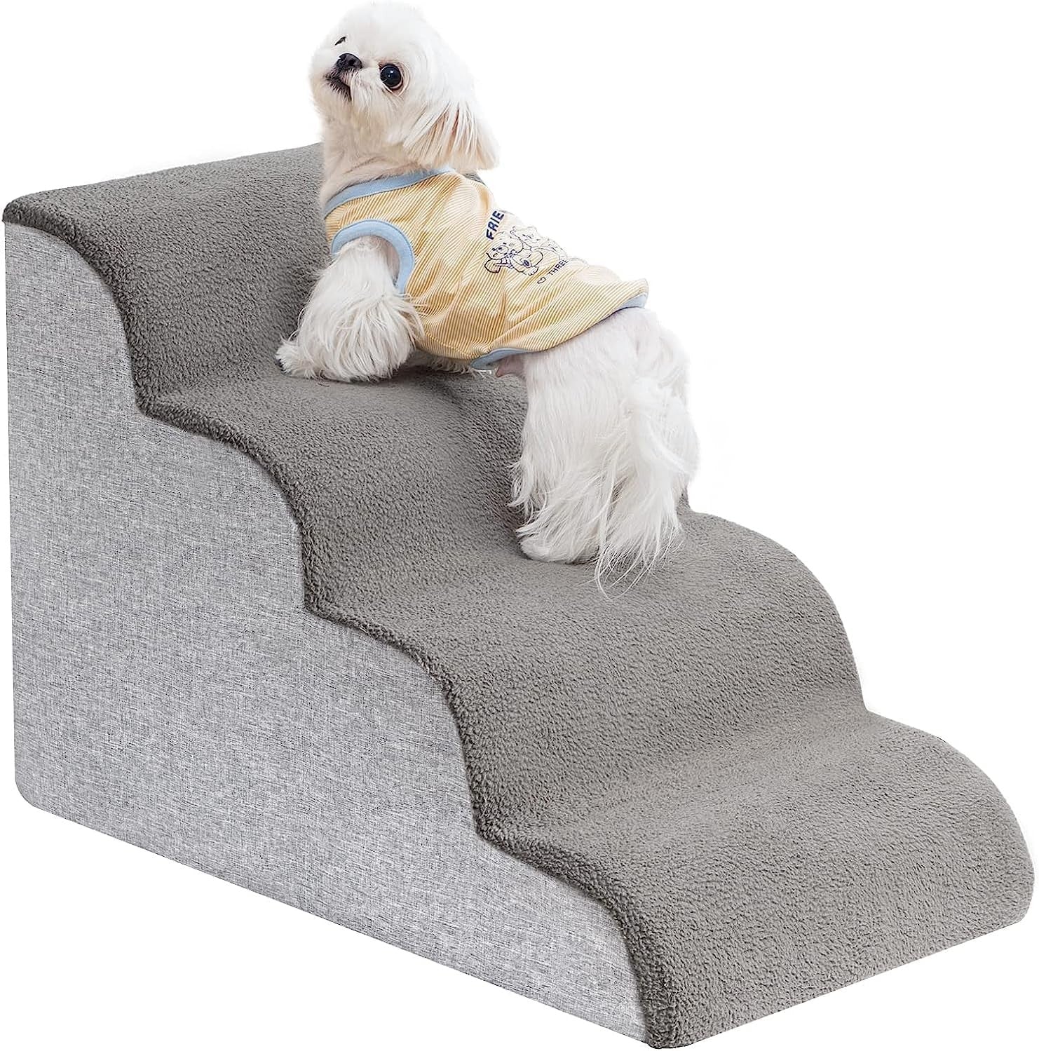 4 Tier Dog Stairs for Bed Non Slip Foam Pet Ramp Grey