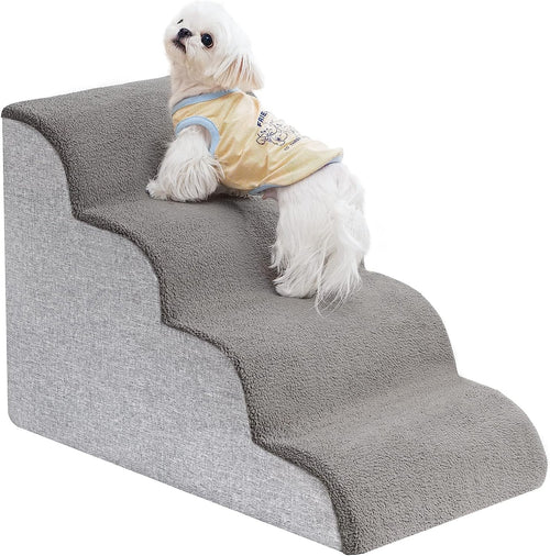 4 Tier Dog Stairs for Bed Non Slip Foam Pet Ramp Grey