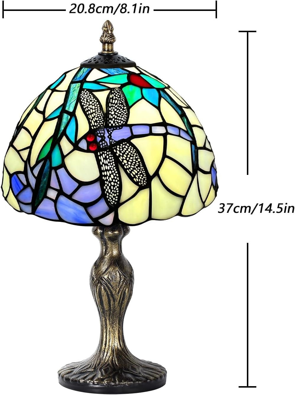 Handmade Stained Glass Table Lamp Dragonfly Shade Vintage Desk Light