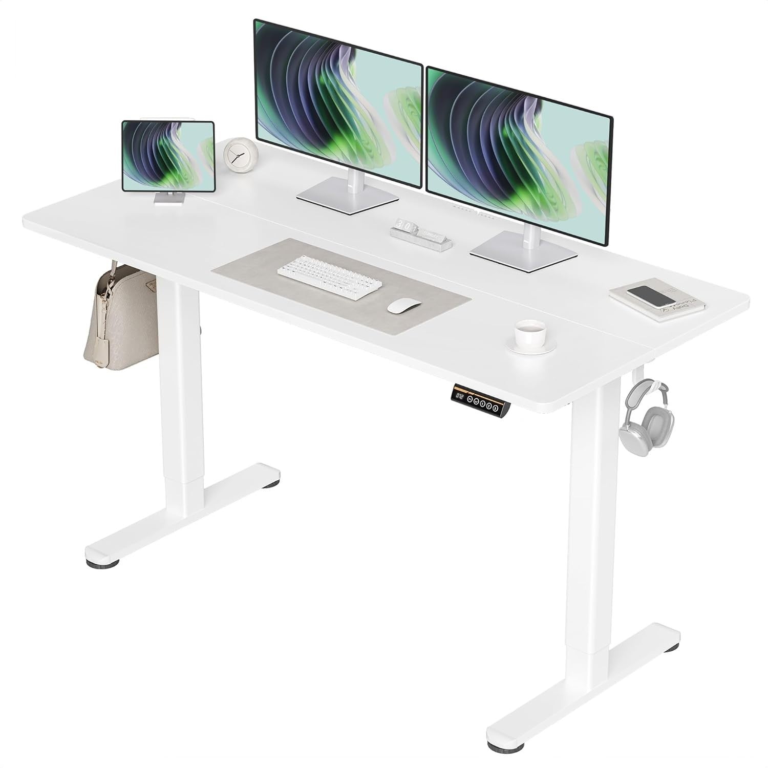 White Electric Standing Desk 140x60cm Adjustable Sit Stand Home Office Table