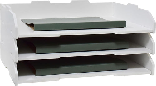 3-Tier White Desktop Paper Organizer | A3 Letter Tray Desk File Holder