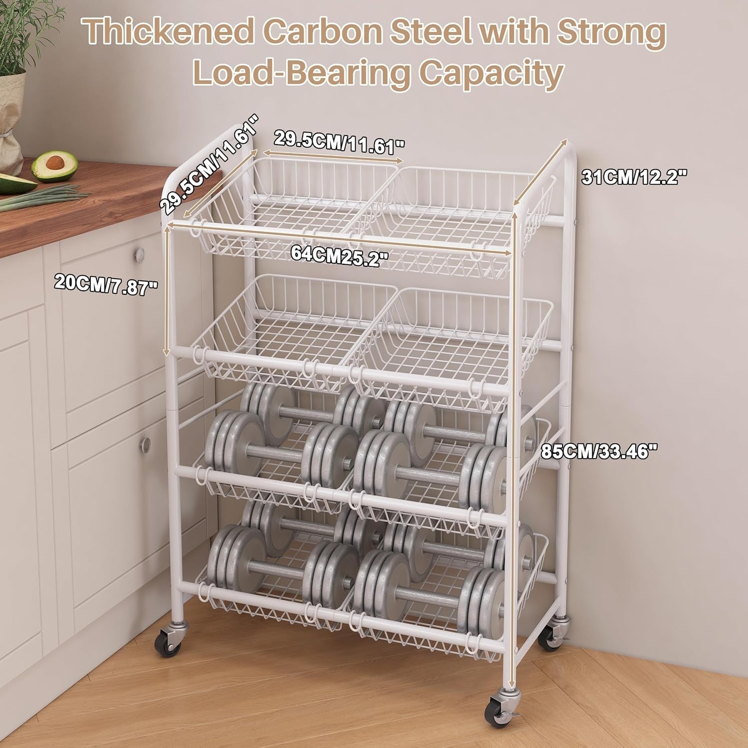 4 Tier Rolling Vegetable Storage Rack Kitchen Trolley with Wheels White