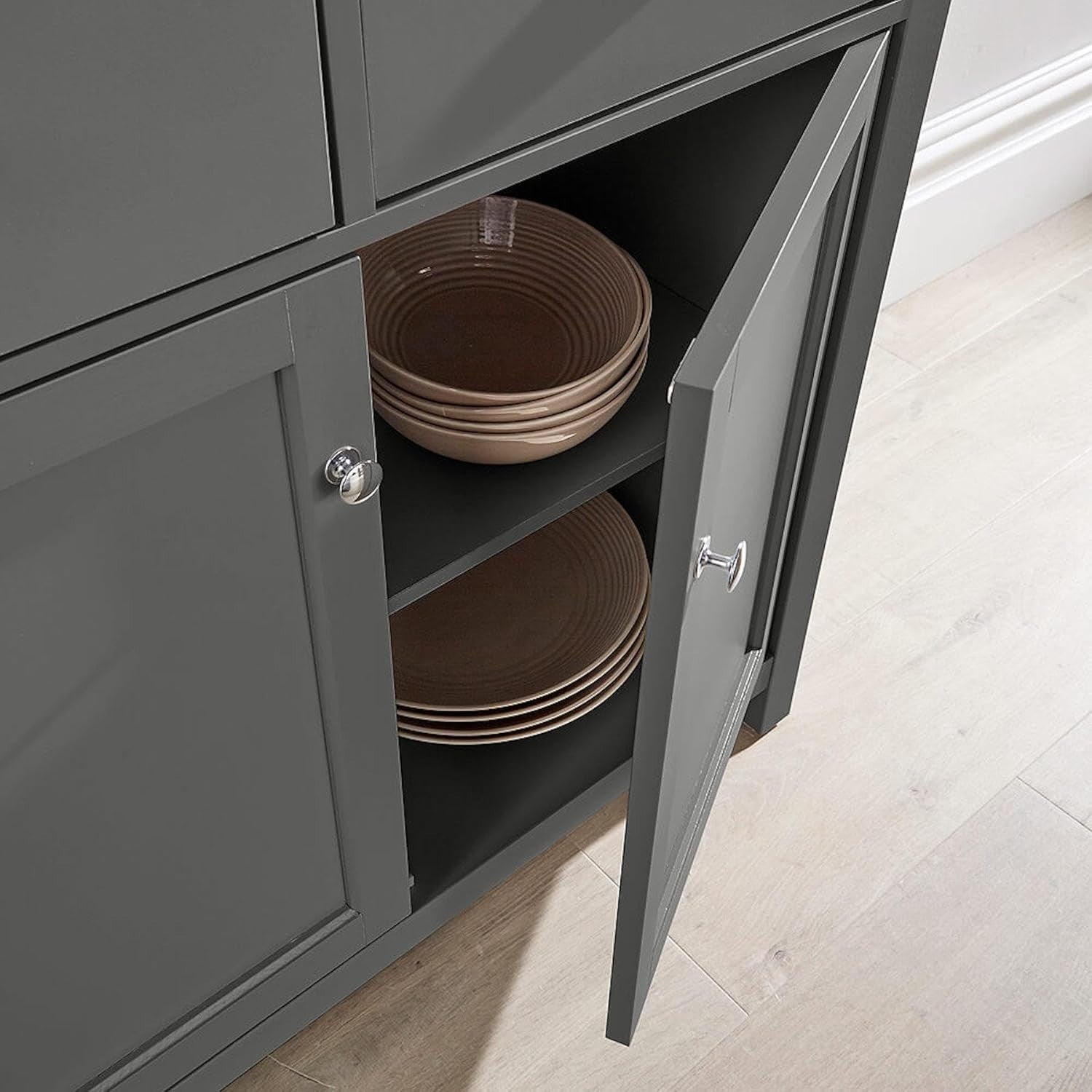Dark Grey Sideboard Cabinet 2 Drawers 2 Doors Modern Storage Console Unit