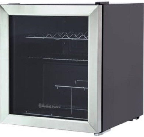 Mini Drinks Fridge Glass Door Stainless Steel Beer Wine Cooler 46L Compact