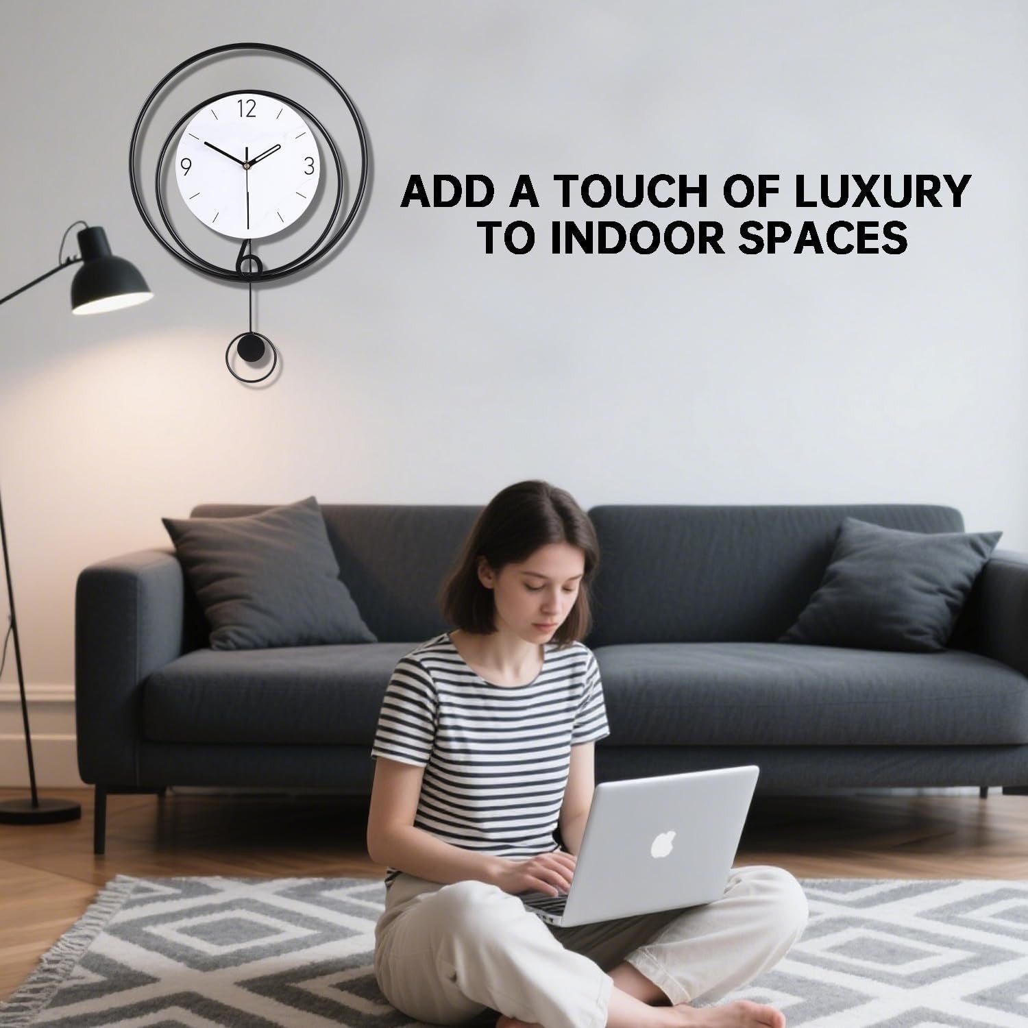 Modern Silent Wall Clock with Pendulum 40x50cm Minimalist Home Decor