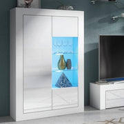 White LED Display Cabinet Gloss Sideboard Modern Storage 140cm Shelves