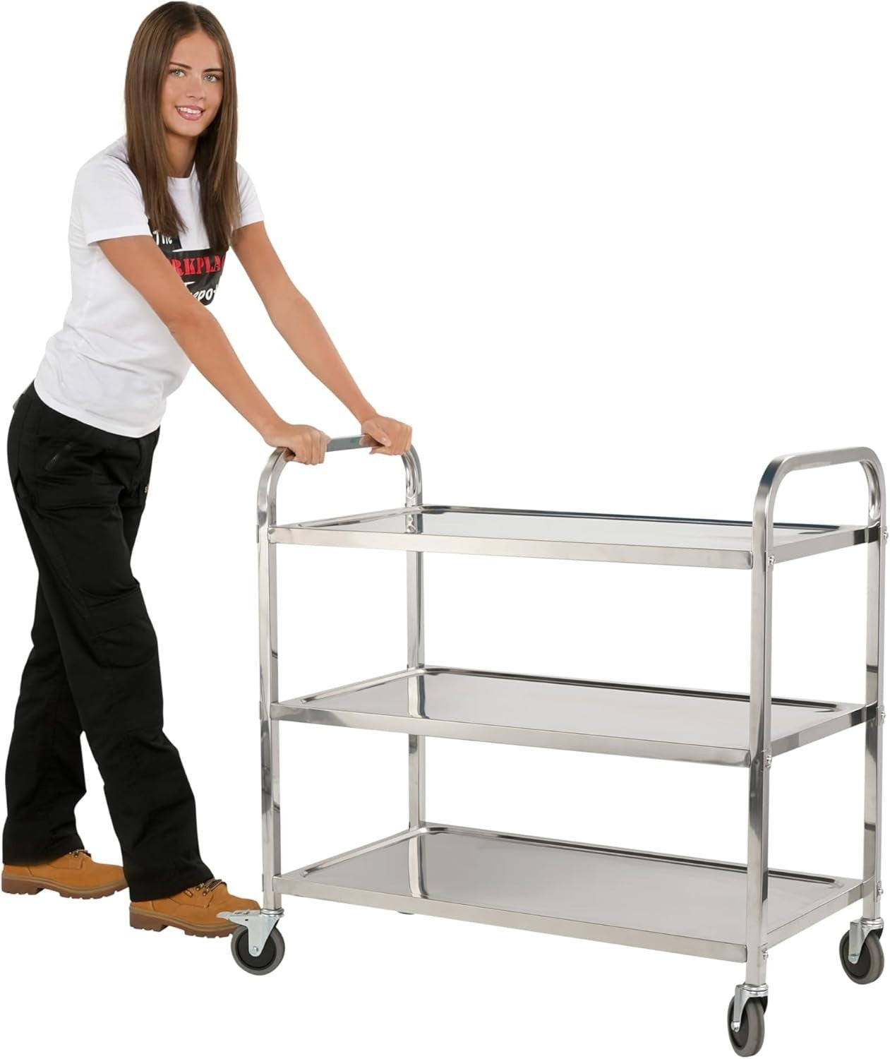3 Tier Stainless Steel Catering Trolley w/ Locking Castors