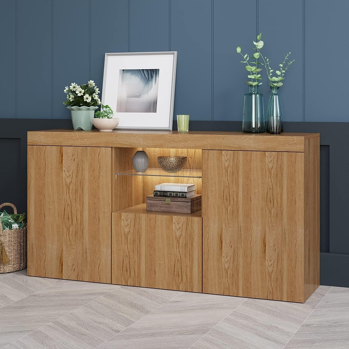 Oak Sideboard Cabinet 3 Door TV Unit Storage Cupboard for Living Room
