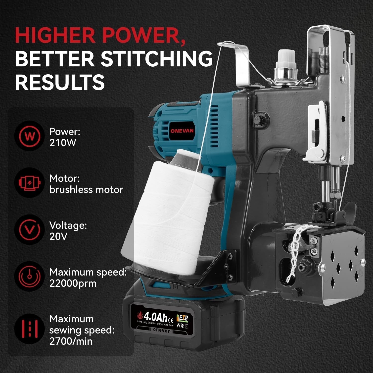 Cordless Bag Closer Sewing Machine Portable Sack Stitcher 0.2–6mm