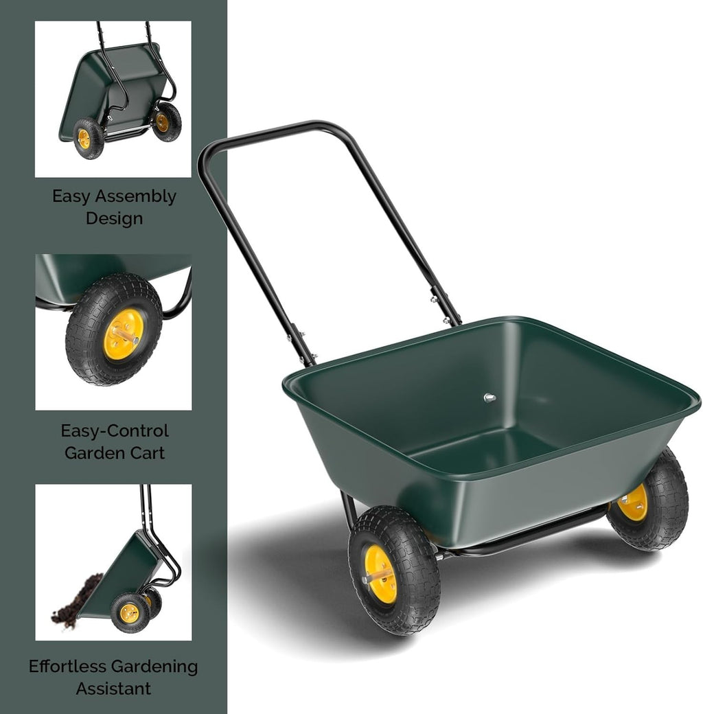 85L 2-Wheel Garden Wheelbarrow & Green Poly Cart w/ U Handle for 136kg Load