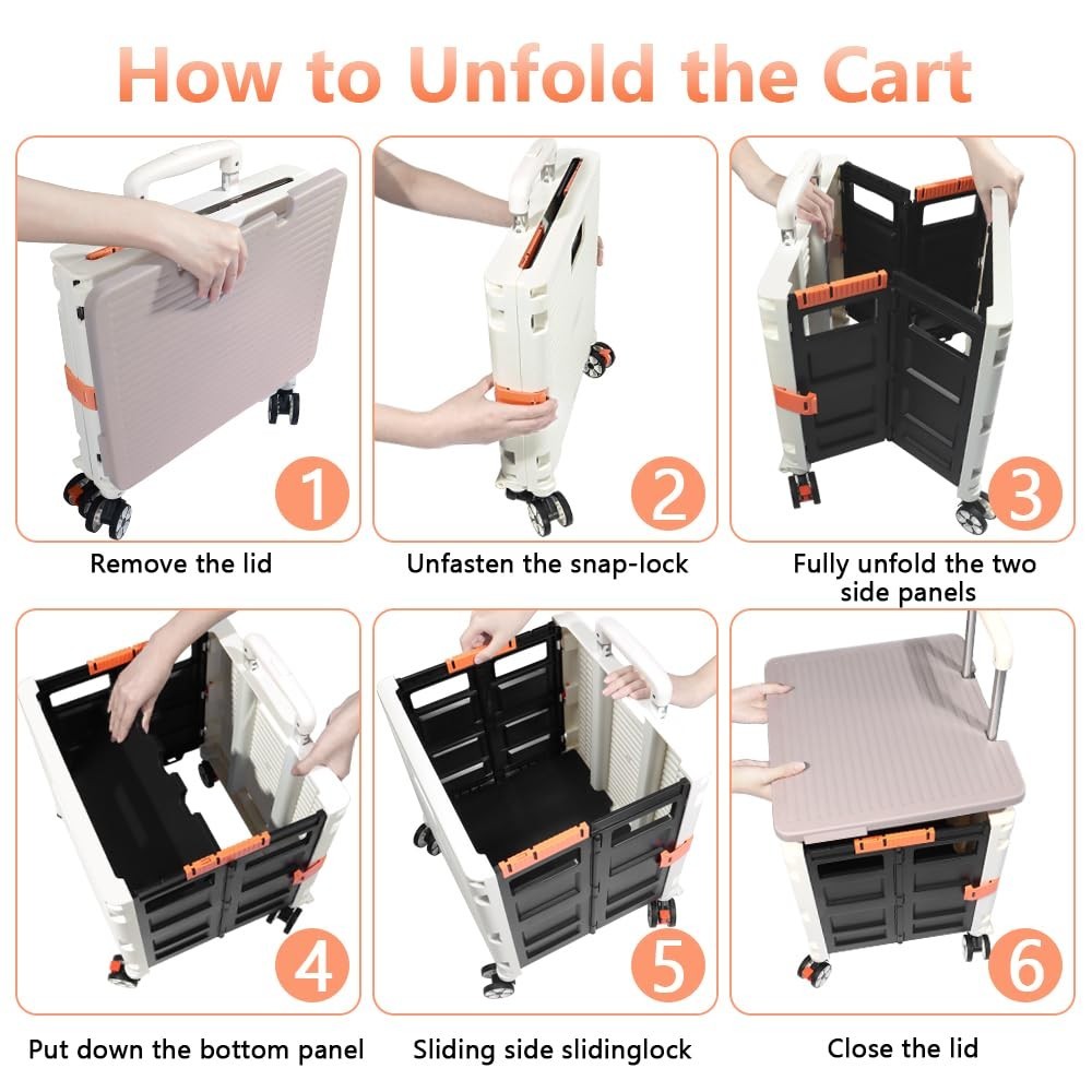 50L Heavy Duty Folding Trolley Cart 60KG with Telescopic Handle & Wheels