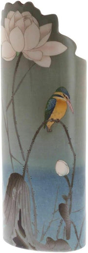 Art Nouveau Kingfisher Lotus Vase Tall Multicolour Ceramic Flower Vase