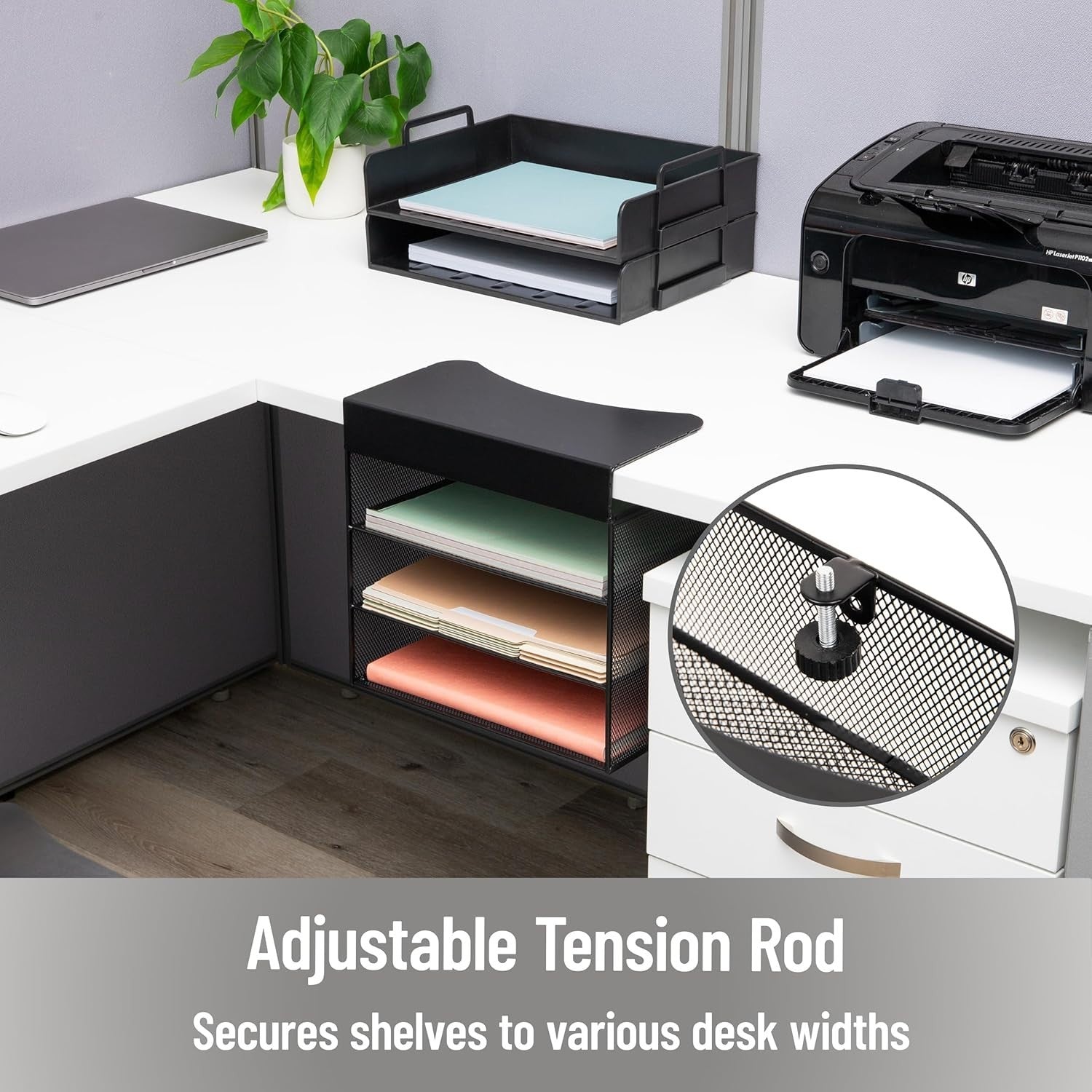 Under Desk Hanging File Organizer | Laptop, Folder, Notebook Storage, Black