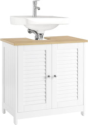 White & Natural Under Sink Bathroom Cabinet – 2 Door Vanity Unit 60x35x59cm