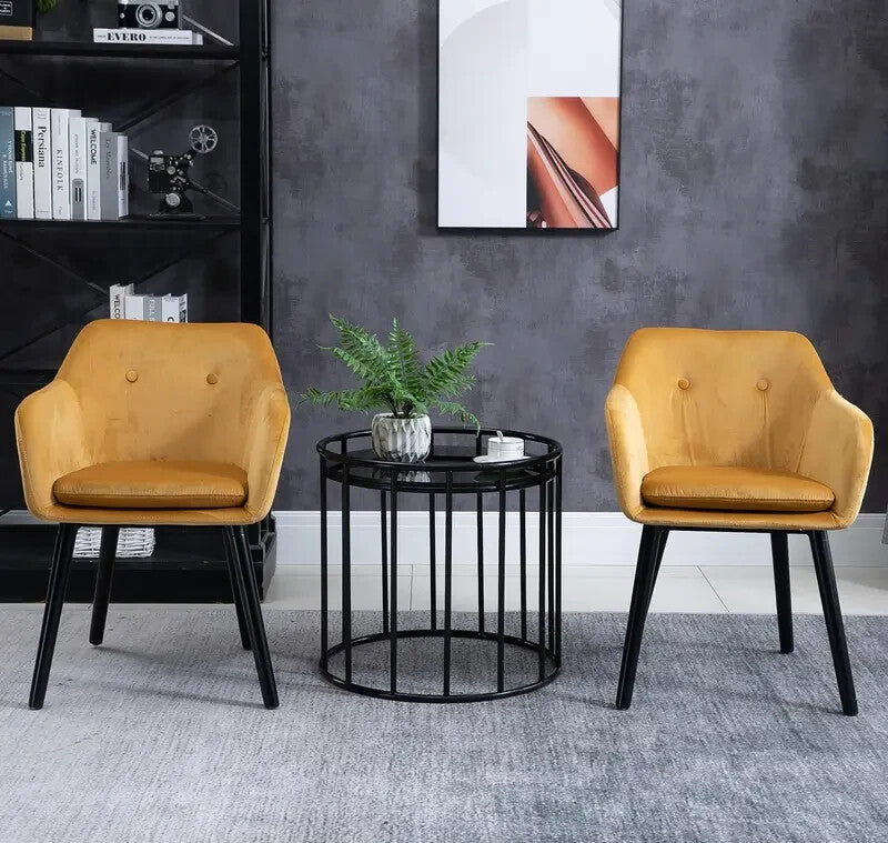 2x Yellow Velvet Dining Chairs Tub Seat with Arms Lounge Kitchen Chairs