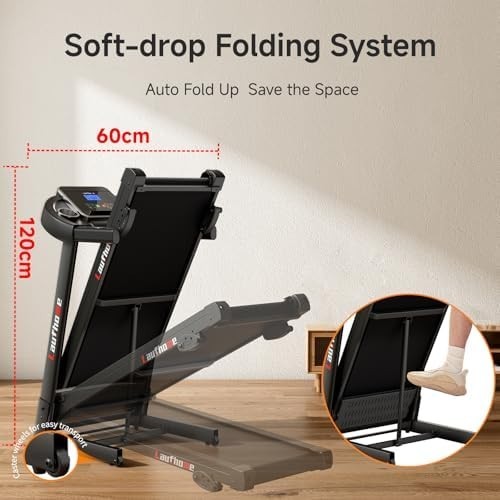 Heavy-Duty Incline Treadmill 3.25HP, 12km/h, Wide Belt, Bluetooth APP Home