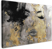 Large Framed Canvas Wall Art 60x40cm Gold Black Abstract Woman