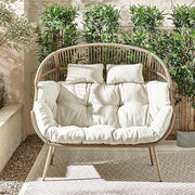 Outdoor Rattan Double Egg Chair 2 Seat Garden Swing Cream Cushions Cover