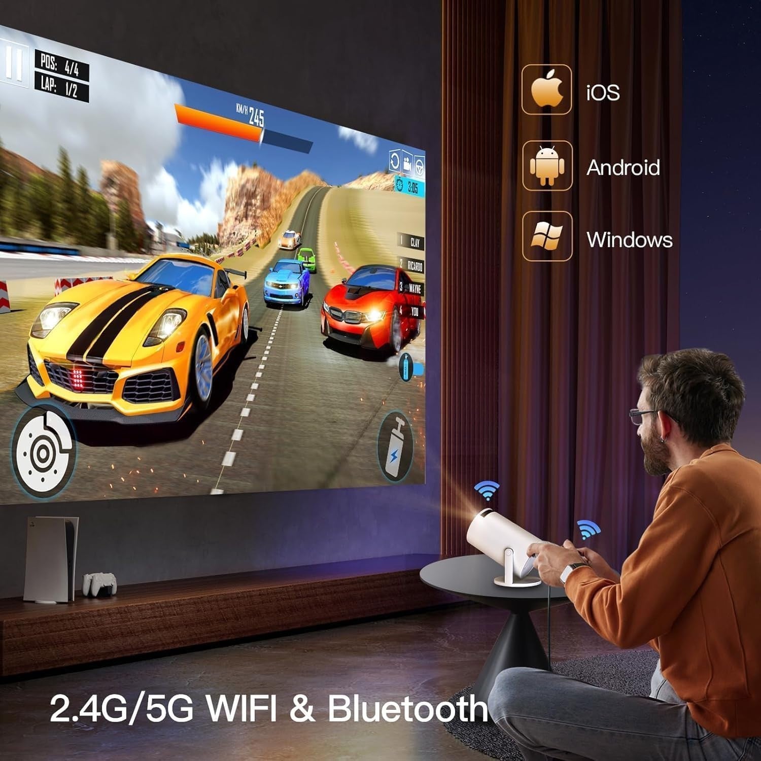 Mini Smart Projector Android 11 WiFi 6 Bluetooth 12000 Lumen Portable