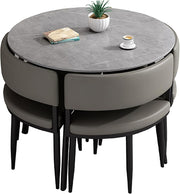 Round 5-Piece Slate Dining Table Set for 4 – Modern Compact Space-Saving Set