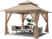 3.6x3.6M Khaki Pop Up Gazebo With Mesh Walls Outdoor Canopy Tent