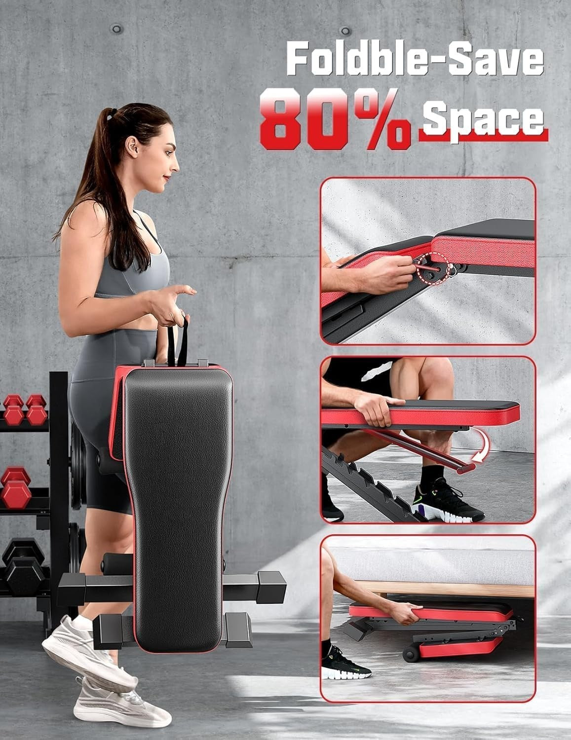 Heavy Duty Adjustable Weight Bench 300kg Foldable Incline Decline Home Gym