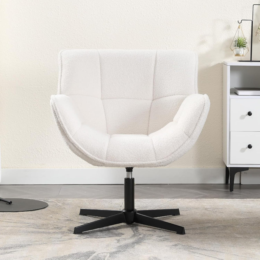 Swivel Faux Fur Accent Chair White Tub Armchair Metal Base