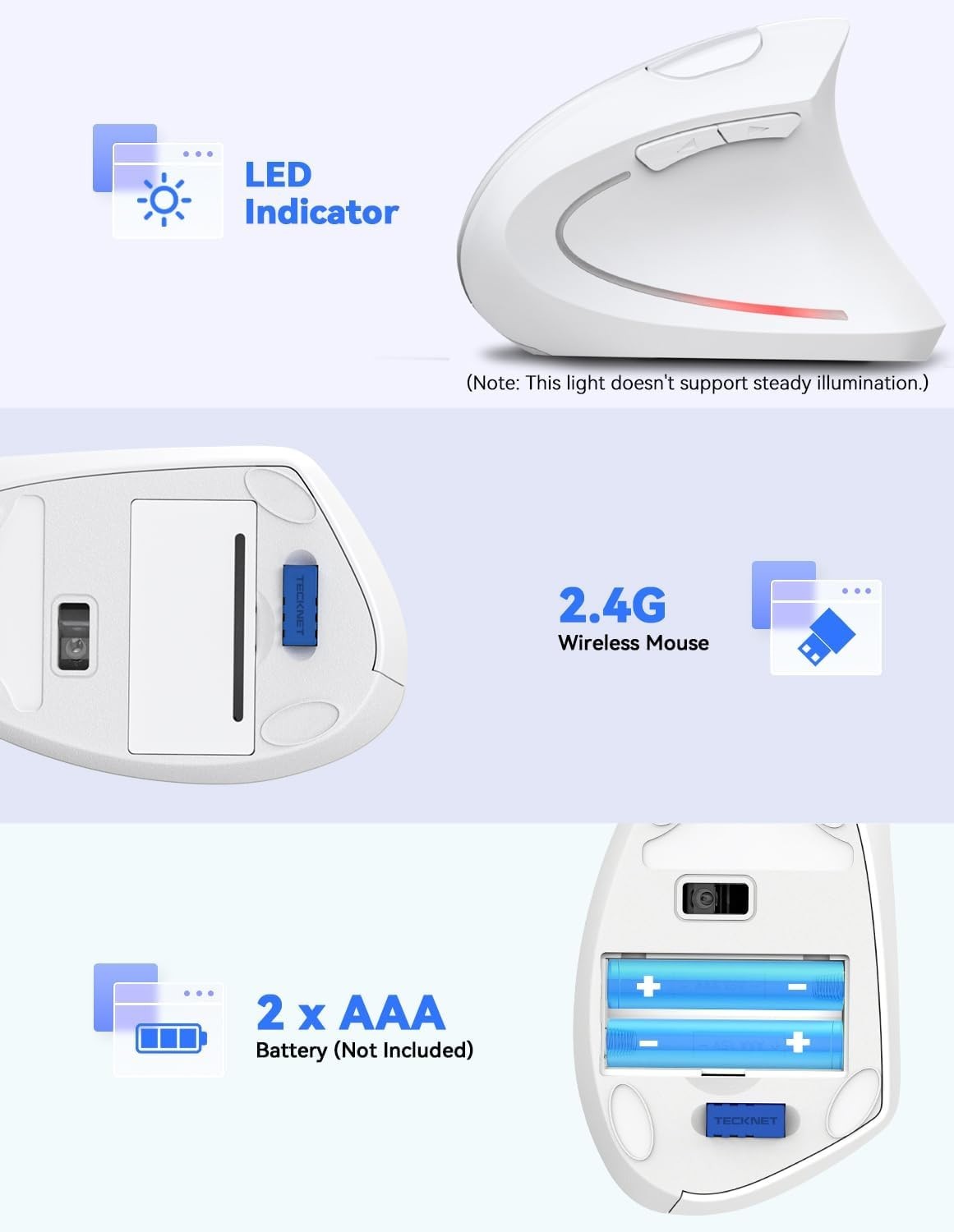 Vertical Ergonomic Wireless Mouse 4800DPI Silent 6 Button USB