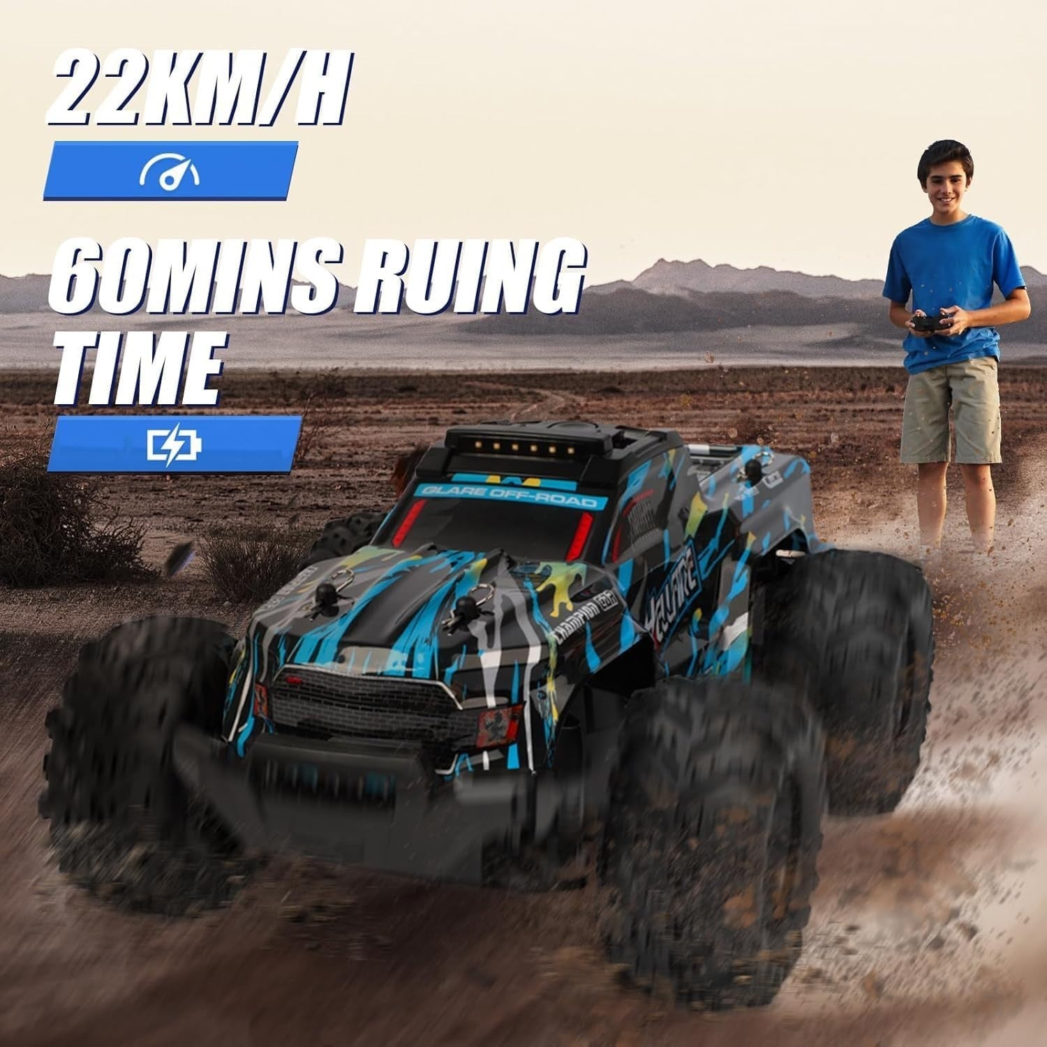 1:18 RC Car 22KM/H Off Road 4WD Waterproof Remote Control Truck Kids 5–12