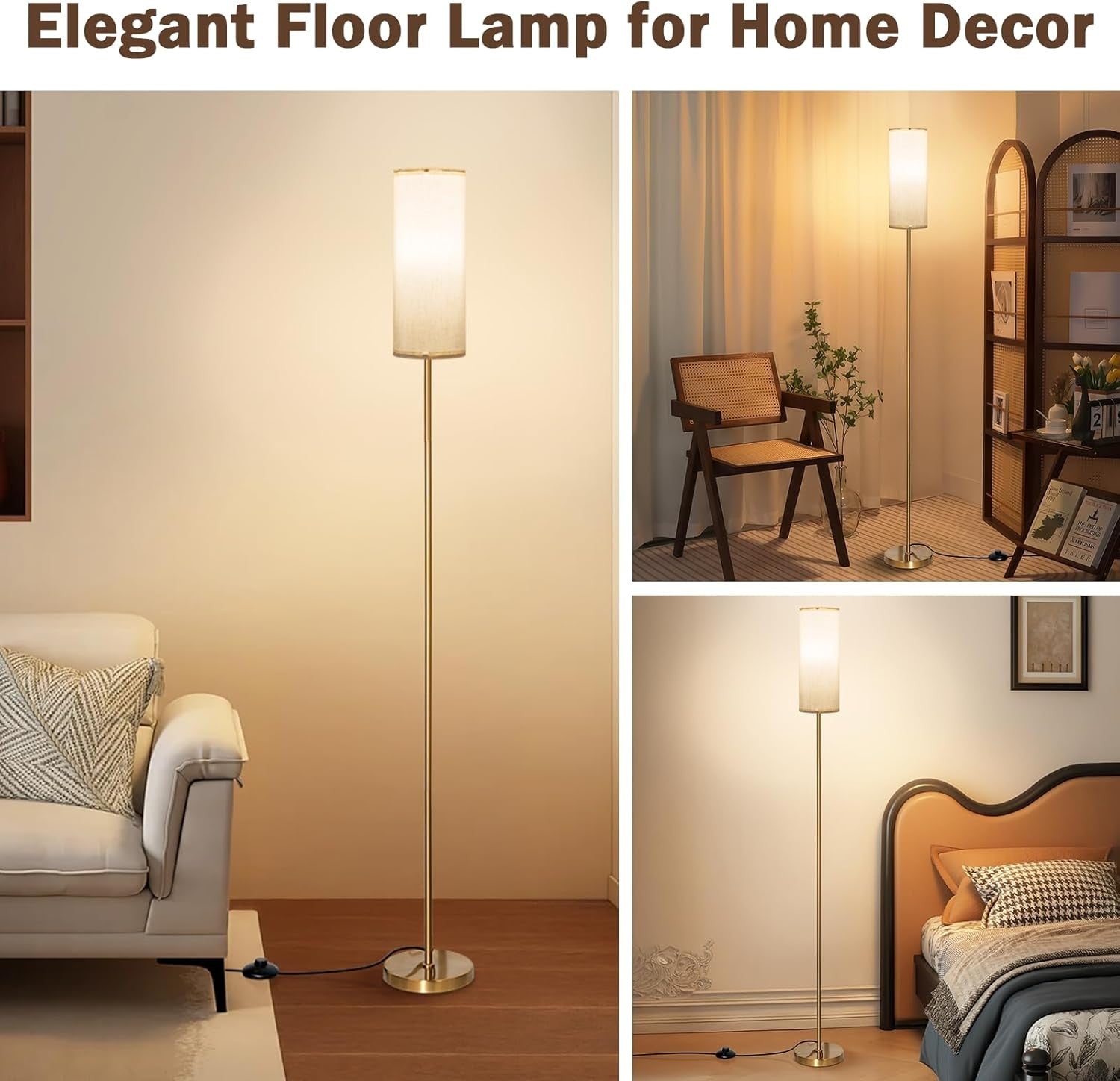 Modern Floor Lamp with Remote App Control Dimmable Reading Light Gold