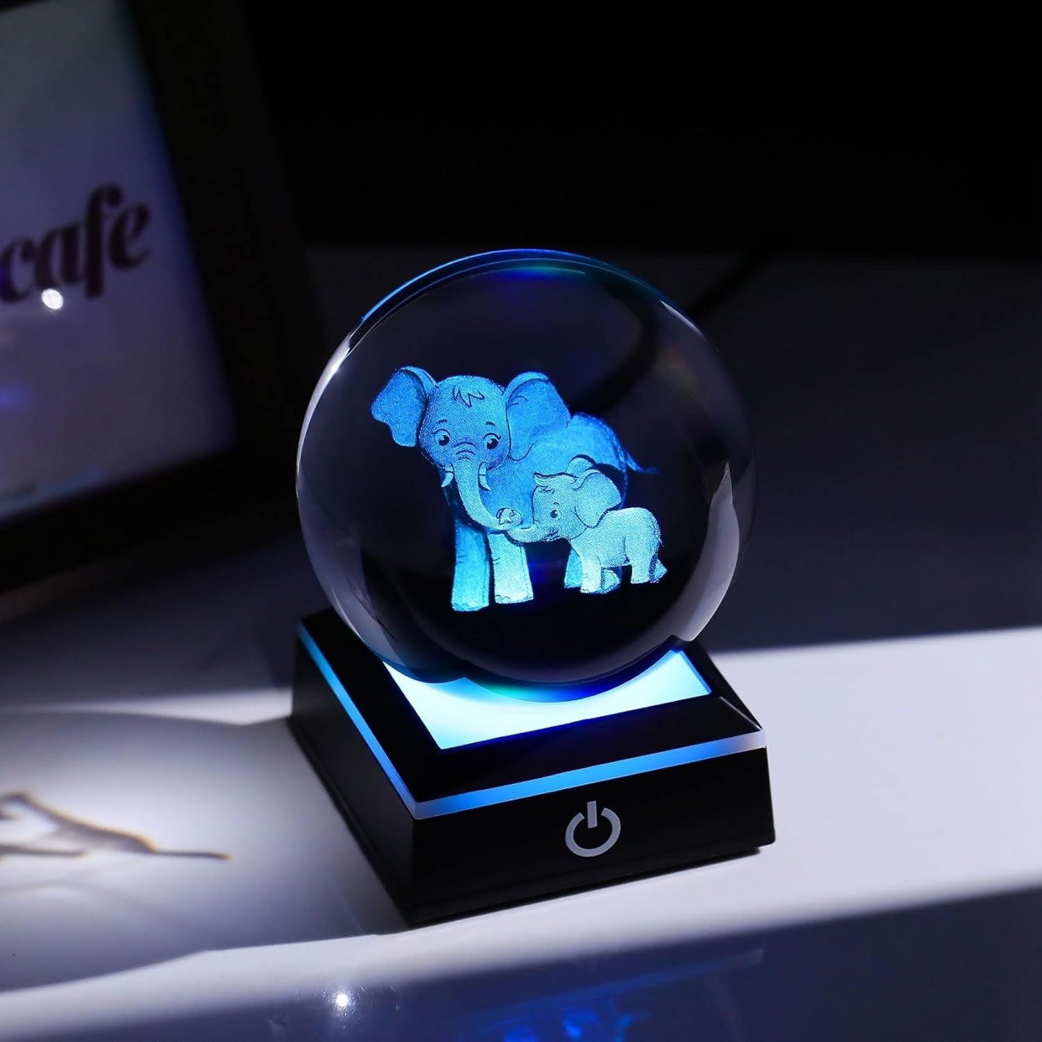 3D Crystal Elephant LED Globe 8cm Light Up Ornament Gift for Mum Family Decor