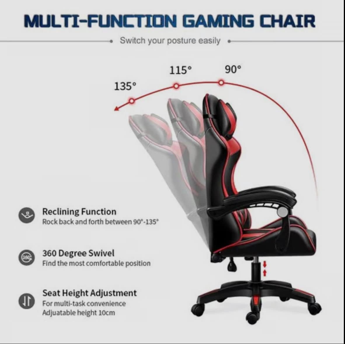 Ergonomic Gaming Chair Reclining Office Desk Chair w Footrest Red