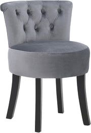 Grey Velvet High-Back Vanity Stool with Wooden Legs – Comfy Dressing Chair