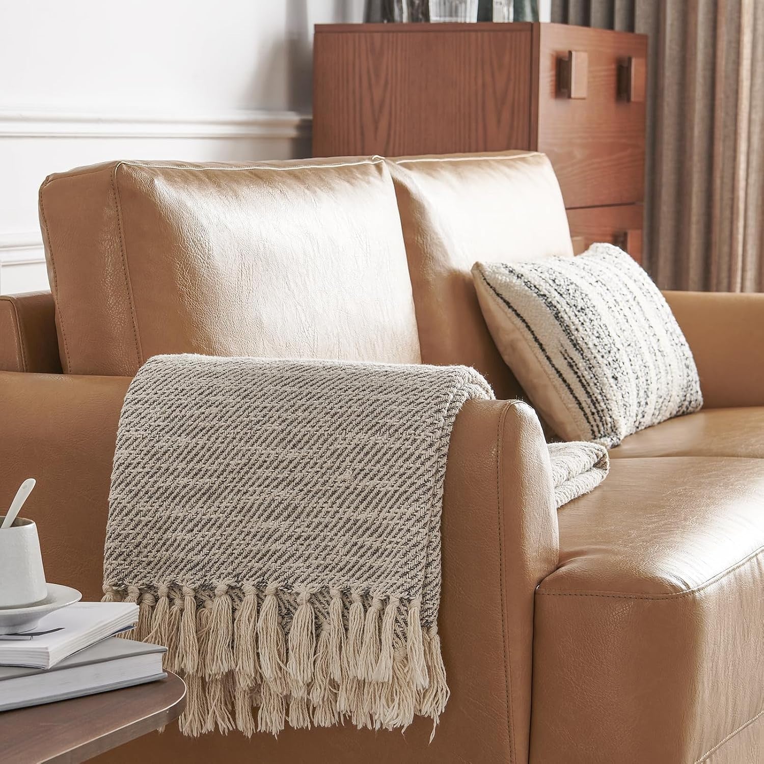 Leather Loveseat Sofa 2-3 Seater Tan Faux Leather Modern Couch for Lounge Office