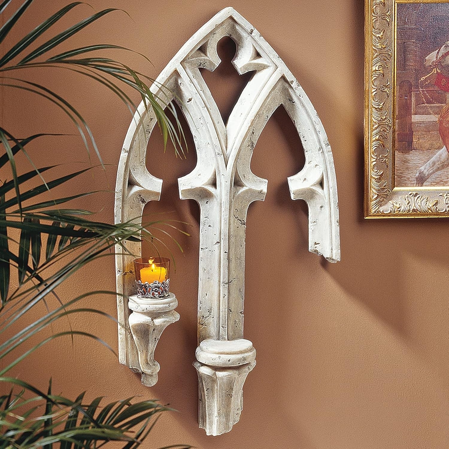 Gothic Arch Wall Sculpture Antique Stone Effect 76cm Decor