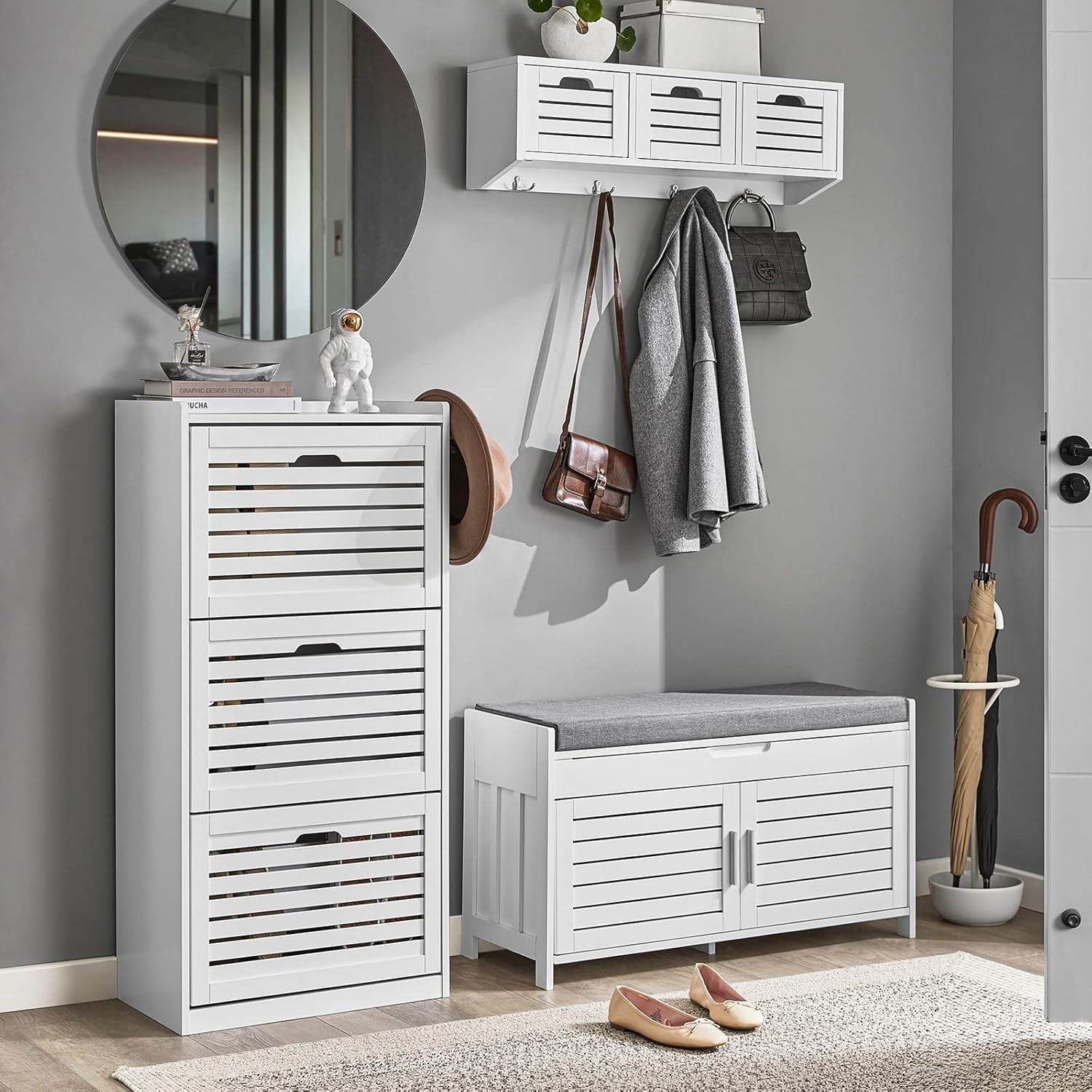 Shoe Storage Bench with Folding Padded Seat 2 Doors 90x33x50 cm White